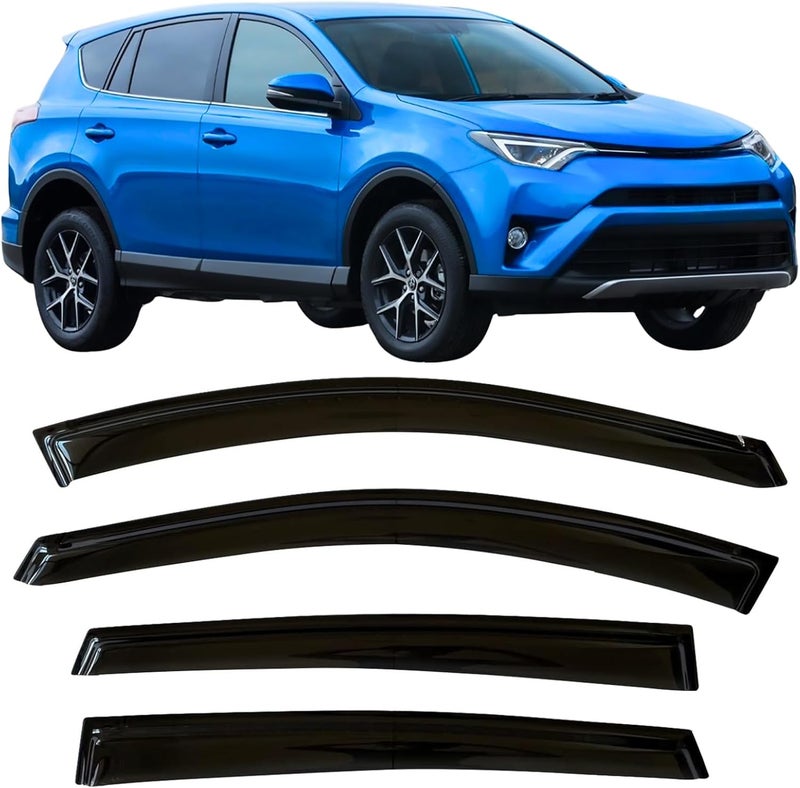 Optimal Co 2013-2018 Tape-On Rain Guards Side Window Deflector Visors for Toyota RAV4 LE XLE SE Limited Platinum Black 2014 2015 2016 2017 - Image 1